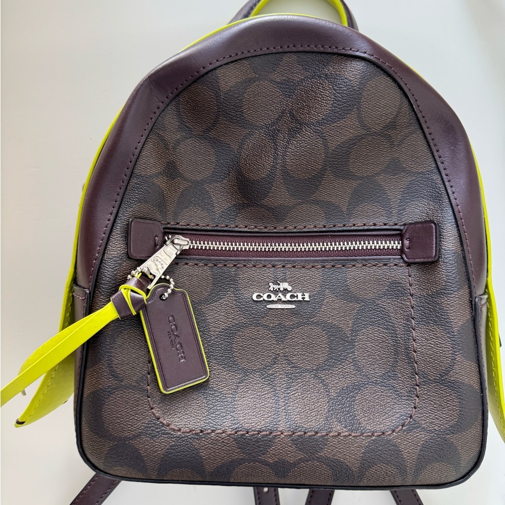 Coach Brown and Neon Yellow Mini Backpack